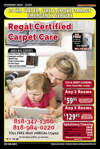 Regal Certified Carpet Care, Moorpark coupons, direct mail, discounts, marketing, Southern California