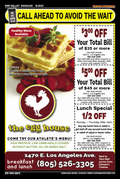 The Egg House, SImi Valley, coupons, direct mail, discounts, marketing, Southern California