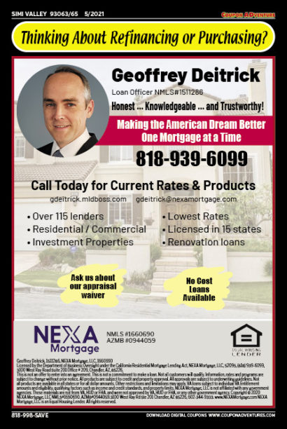 Geoffrey Deitrick, Nexa Mortage, SImi Valley, coupons, direct mail, discounts, marketing, Southern California