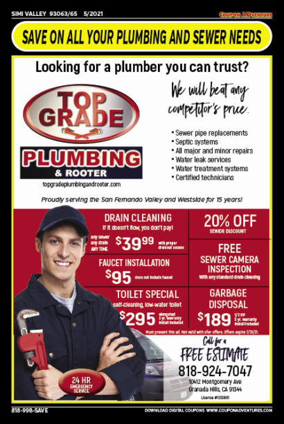 Top Grade Plumbing, SImi Valley, coupons, direct mail, discounts, marketing, Southern California
