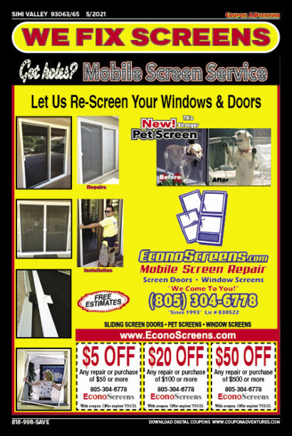Econo Screens, SImi Valley, coupons, direct mail, discounts, marketing, Southern California