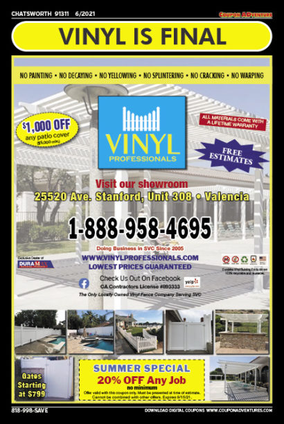 Vinyl Professionals, Chatsworth, coupons, direct mail, discounts, marketing, Southern California