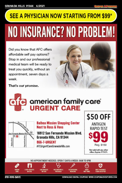 American Family Care Urgent Car, Granada Hills, coupons, direct mail, discounts, marketing, Southern California