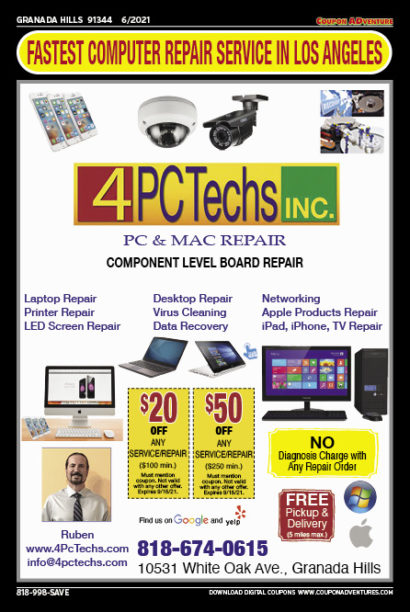 4 PC Techs, Granada Hills, coupons, direct mail, discounts, marketing, Southern California