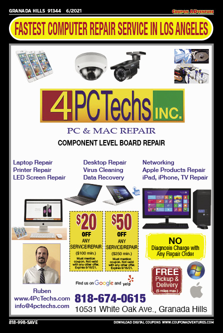 4 PC Techs, Granada Hills, coupons, direct mail, discounts, marketing, Southern California
