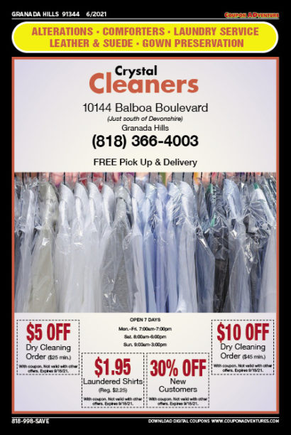 Crystal Cleaners, Granada Hills, coupons, direct mail, discounts, marketing, Southern California