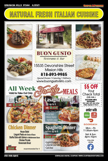 Buon Gusto, Granada Hills, coupons, direct mail, discounts, marketing, Southern California