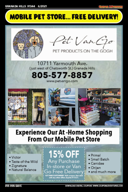 Pet Van Go, Granada Hills, coupons, direct mail, discounts, marketing, Southern California