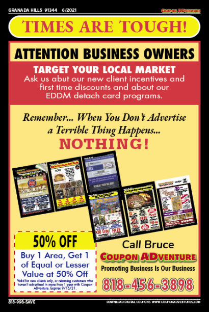 Coupon ADventure, Granada Hills, coupons, direct mail, discounts, marketing, Southern California