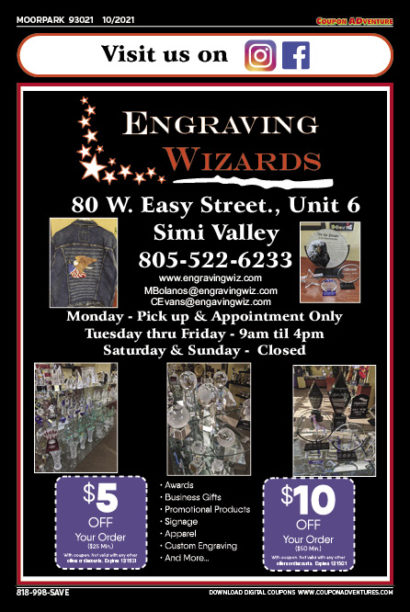 Engraving Wizards, Moorpark, coupons, direct mail, discounts, marketing, Southern California