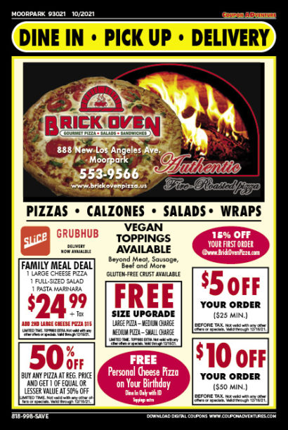 Brick Oven Pizza, Moorpark, coupons, direct mail, discounts, marketing, Southern California