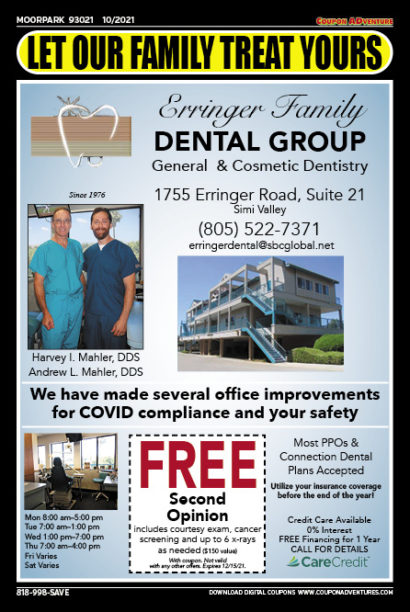 Erringer Family Dental Group, Moorpark, coupons, direct mail, discounts, marketing, Southern California