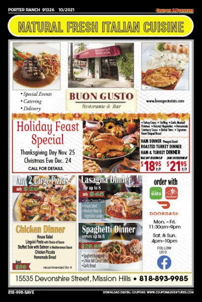 Buon Gusto, Porter Ranch, coupons, direct mail, discounts, marketing, Southern California
