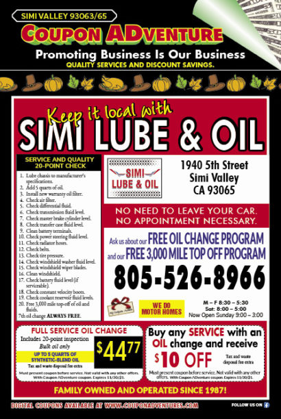 Simi Lube & Oil, SImi Valley, coupons, direct mail, discounts, marketing, Southern California