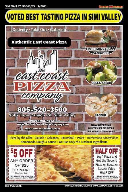 The East Coast Pizza Company, SImi Valley, coupons, direct mail, discounts, marketing, Southern California