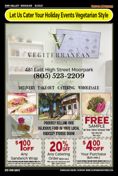 Vegiterranean, SImi Valley, coupons, direct mail, discounts, marketing, Southern California