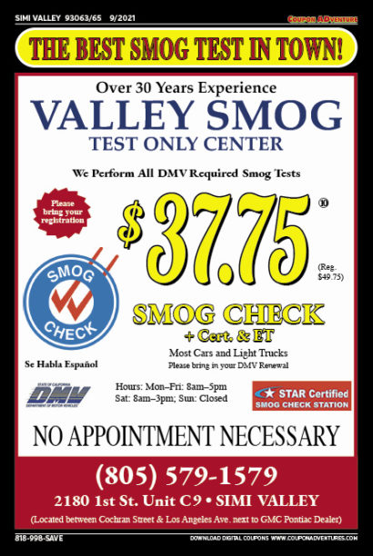 Valley Smog Test Only Center, SImi Valley, coupons, direct mail, discounts, marketing, Southern California