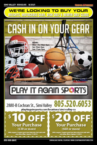 Play It Again Sports, SImi Valley, coupons, direct mail, discounts, marketing, Southern California