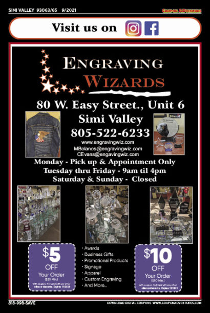 Engraving Wizards, SImi Valley, coupons, direct mail, discounts, marketing, Southern California