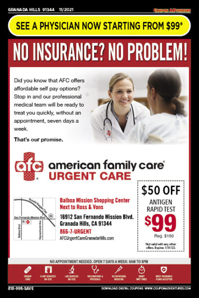 American Family Care Urgent Care, Granada Hills, coupons, direct mail, discounts, marketing, Southern California