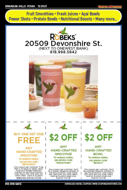 Robeks, Granada Hills, coupons, direct mail, discounts, marketing, Southern California