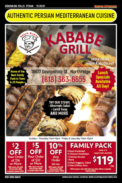 Kababe Grill, Granada Hills, coupons, direct mail, discounts, marketing, Southern California