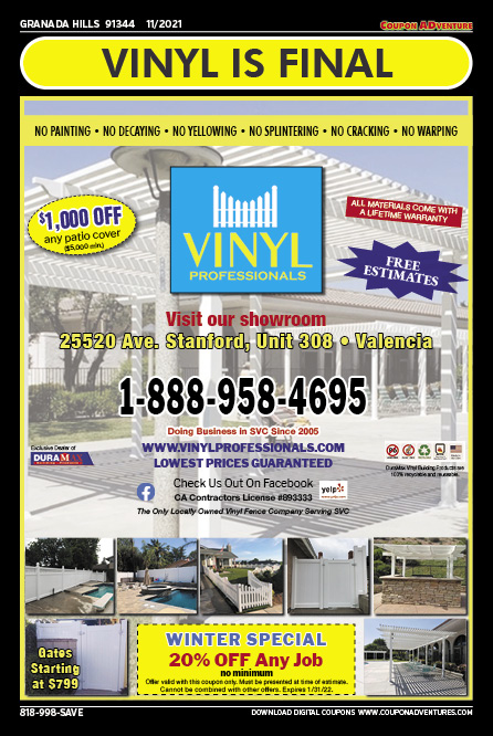 Vinyl Professionals, Granada Hills, coupons, direct mail, discounts, marketing, Southern California