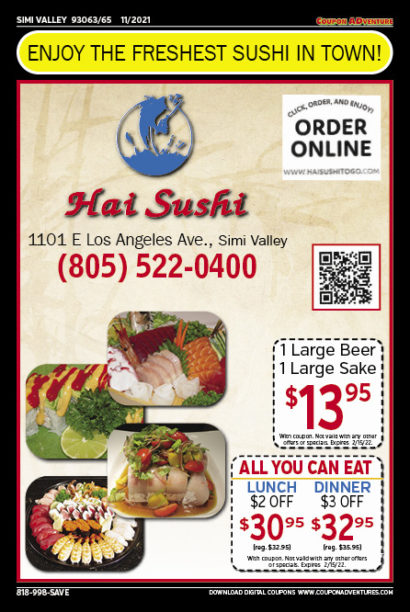 Hai Sushi, Simi Valley, coupons, direct mail, discounts, marketing, Southern California