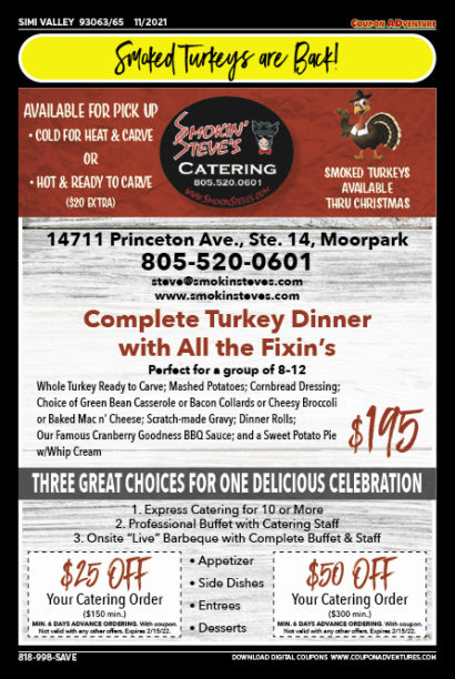 Smokin' Steve's Catering, Simi Valley, coupons, direct mail, discounts, marketing, Southern California