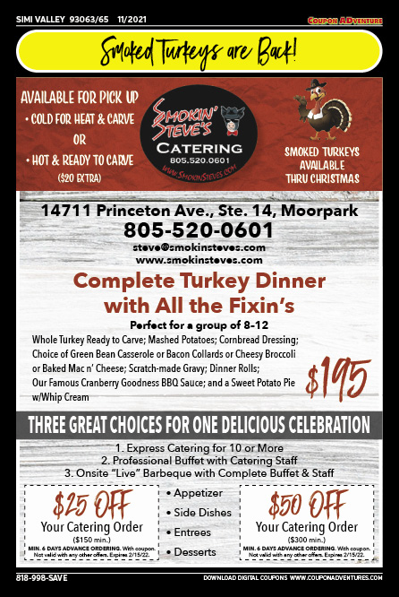 Smokin' Steve's Catering, Simi Valley, coupons, direct mail, discounts, marketing, Southern California
