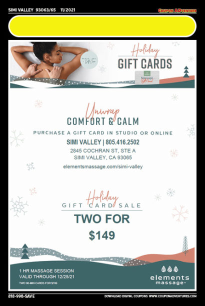 Elements Massage, Simi Valley, coupons, direct mail, discounts, marketing, Southern California