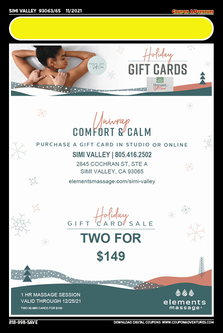 Elements Massage, Simi Valley, coupons, direct mail, discounts, marketing, Southern California