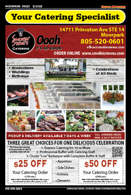 Smokin' Steve's Catering, Moorpark, coupons, direct mail, discounts, marketing, Southern California