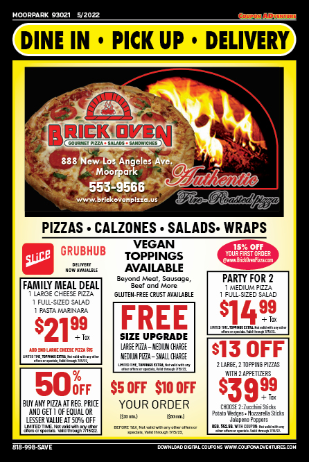 Brick Oven Pizza, Moorpark, coupons, direct mail, discounts, marketing, Southern California