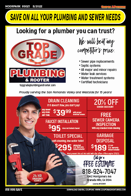 Top Grade Plumbing & Rooter, Moorpark, coupons, direct mail, discounts, marketing, Southern California