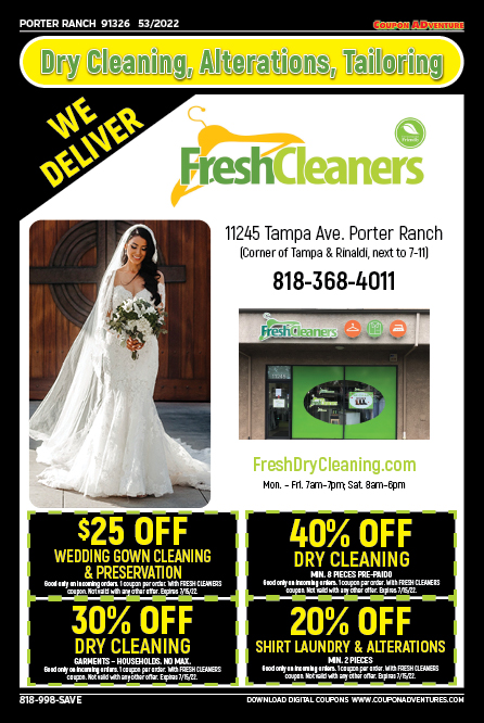 Fresh Cleaners, Porter Ranch, coupons, direct mail, discounts, marketing, Southern California