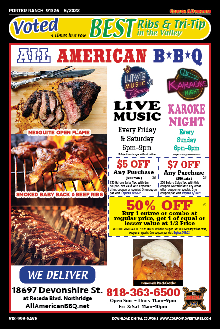 All American BBQ, Porter Ranch, coupons, direct mail, discounts, marketing, Southern California