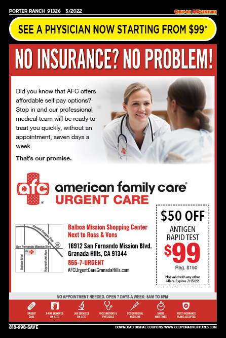 American Family Care Urgent Care, Porter Ranch, coupons, direct mail, discounts, marketing, Southern California