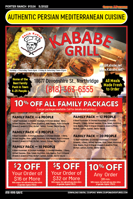 Kababe Grill, Porter Ranch, coupons, direct mail, discounts, marketing, Southern California