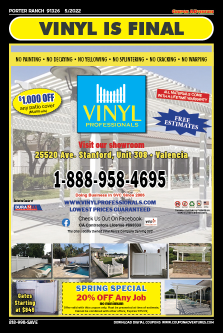 Vinyl Professionals, Porter Ranch, coupons, direct mail, discounts, marketing, Southern California