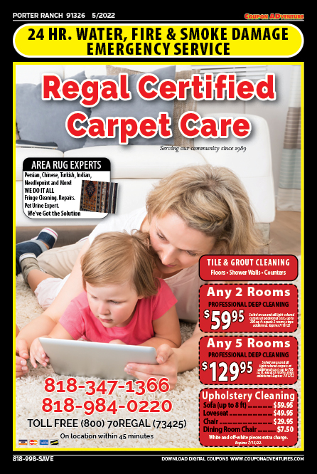 Regal Certified Carpet Care, Porter Ranch, coupons, direct mail, discounts, marketing, Southern California