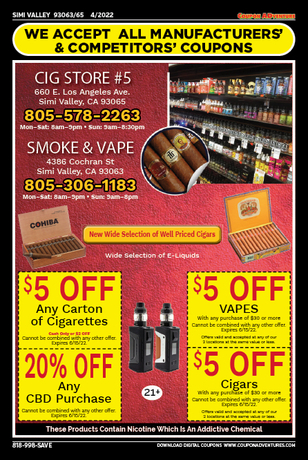Cig Store #5, Smoke & Vape, Simi Valley, coupons, direct mail, discounts, marketing, Southern California