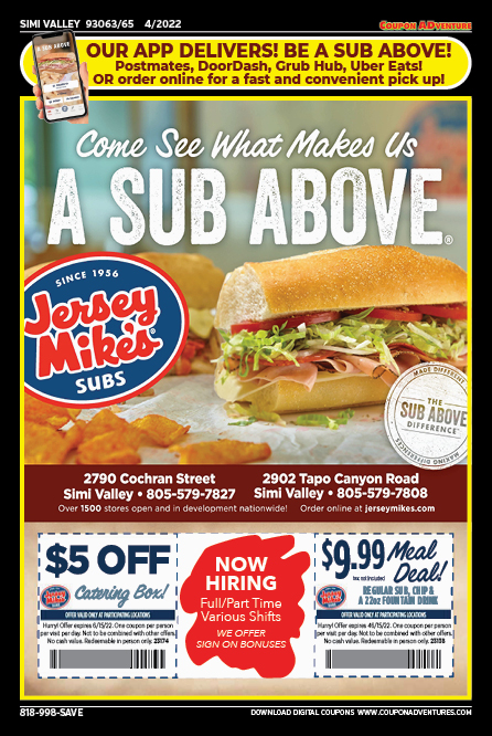 Jersey Mike's, Simi Valley, coupons, direct mail, discounts, marketing, Southern California