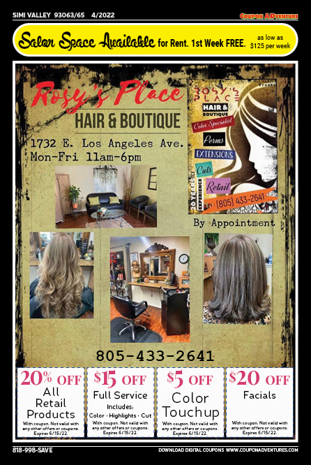 Rosy's Place Hair & Boutique, Simi Valley, coupons, direct mail, discounts, marketing, Southern California