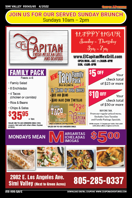 El Capitan Fresh Mexican Grill and Seafood, Simi Valley, coupons, direct mail, discounts, marketing, Southern California
