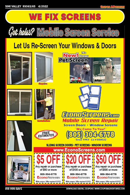 EconoScreens.com, Simi Valley, coupons, direct mail, discounts, marketing, Southern California