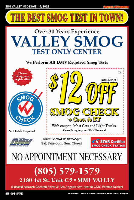 Valley Smog Test Only Center, Simi Valley, coupons, direct mail, discounts, marketing, Southern California