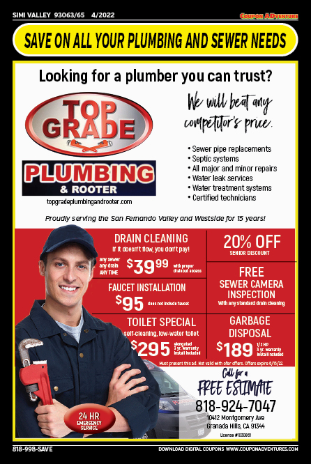 Top Grade Plumbing & Rooter, Simi Valley, coupons, direct mail, discounts, marketing, Southern California