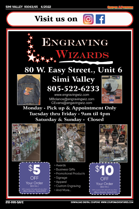 Engraving Wizards, Simi Valley, coupons, direct mail, discounts, marketing, Southern California