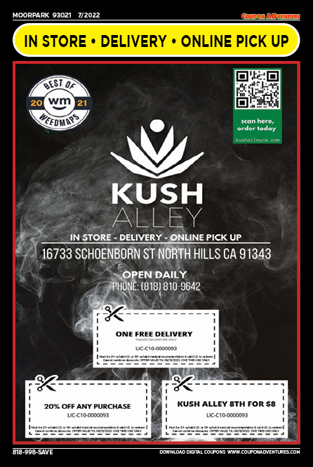 Kush Alley, Moorpark, coupons, direct mail, discounts, marketing, Southern California